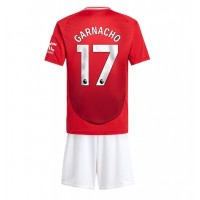 Camisa de Futebol Manchester United Alejandro Garnacho #17 Equipamento Principal Infantil 2024-25 Manga Curta (+ Calças curtas)